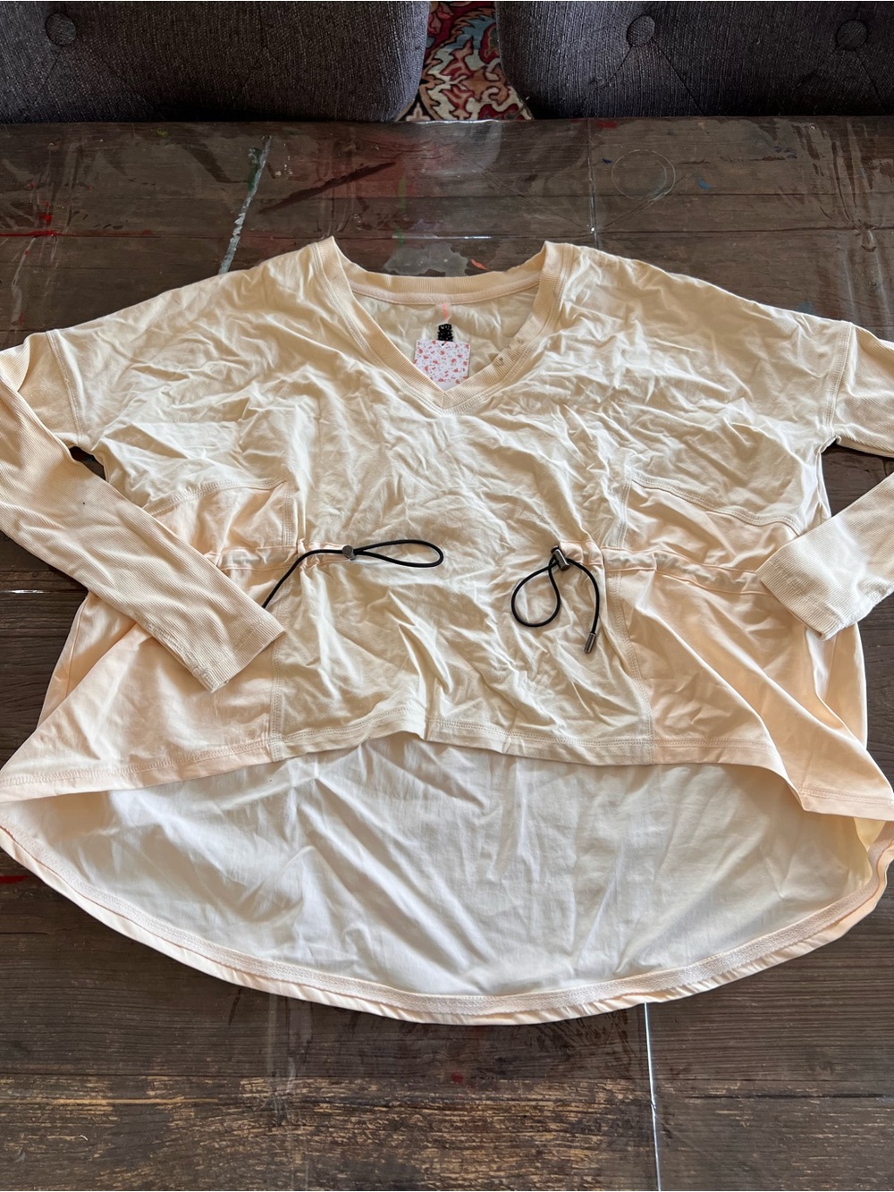Free People Cream V-Neck Drawstring Tunic - Picture 2 of 11